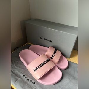 Balenciaga Women's Pink Pool Slide Logo Sandal Shoes Size 9 $395